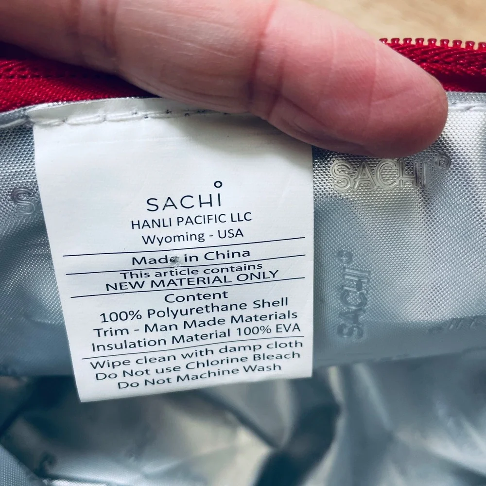 Sachi Red Quilted Insulated‎ Wine Bag Satchel Faux Leather Thermal Tote